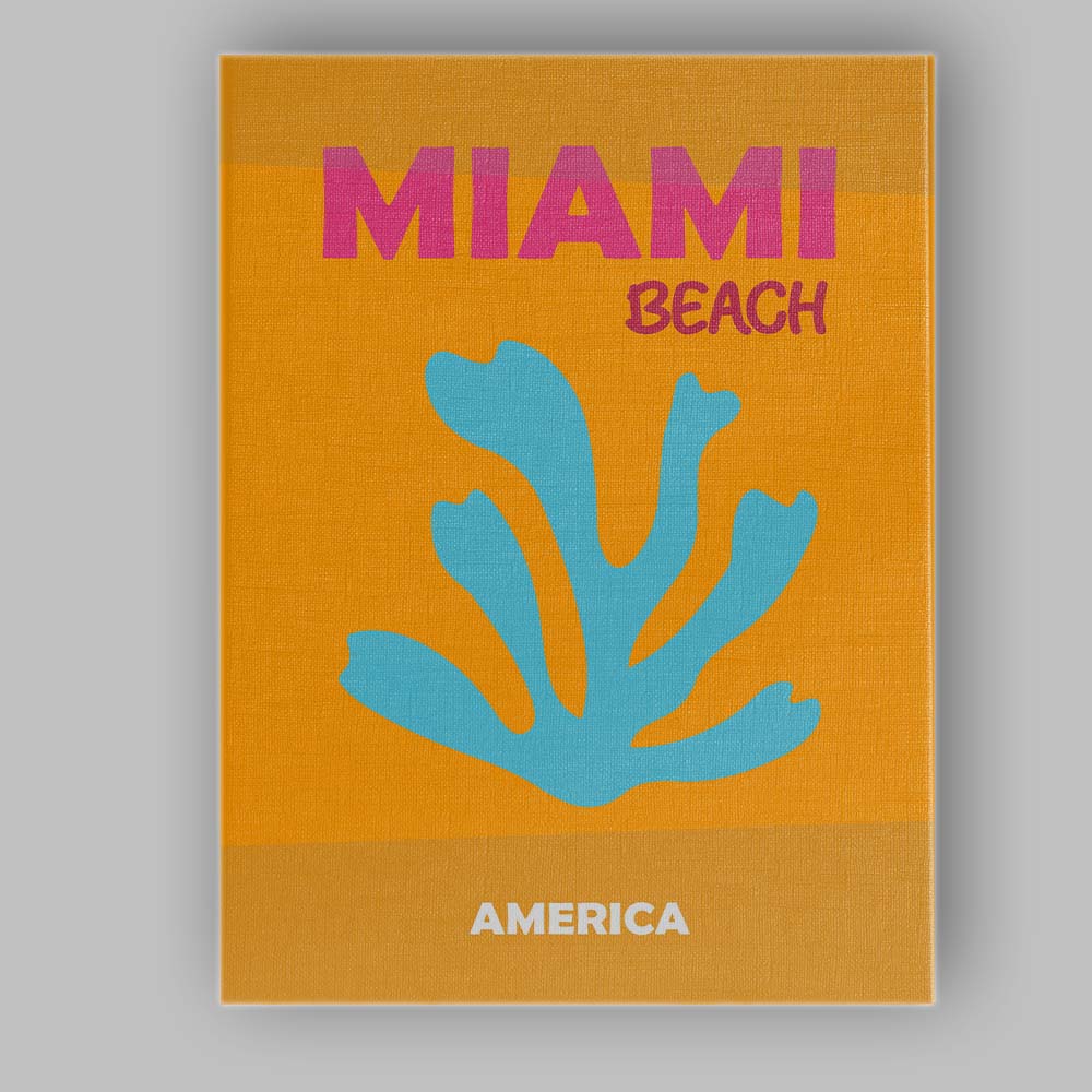 Miami Beach Coral Silhouette Retro Typography Canvas Wall Art Print Decor Picture Ready to Hang