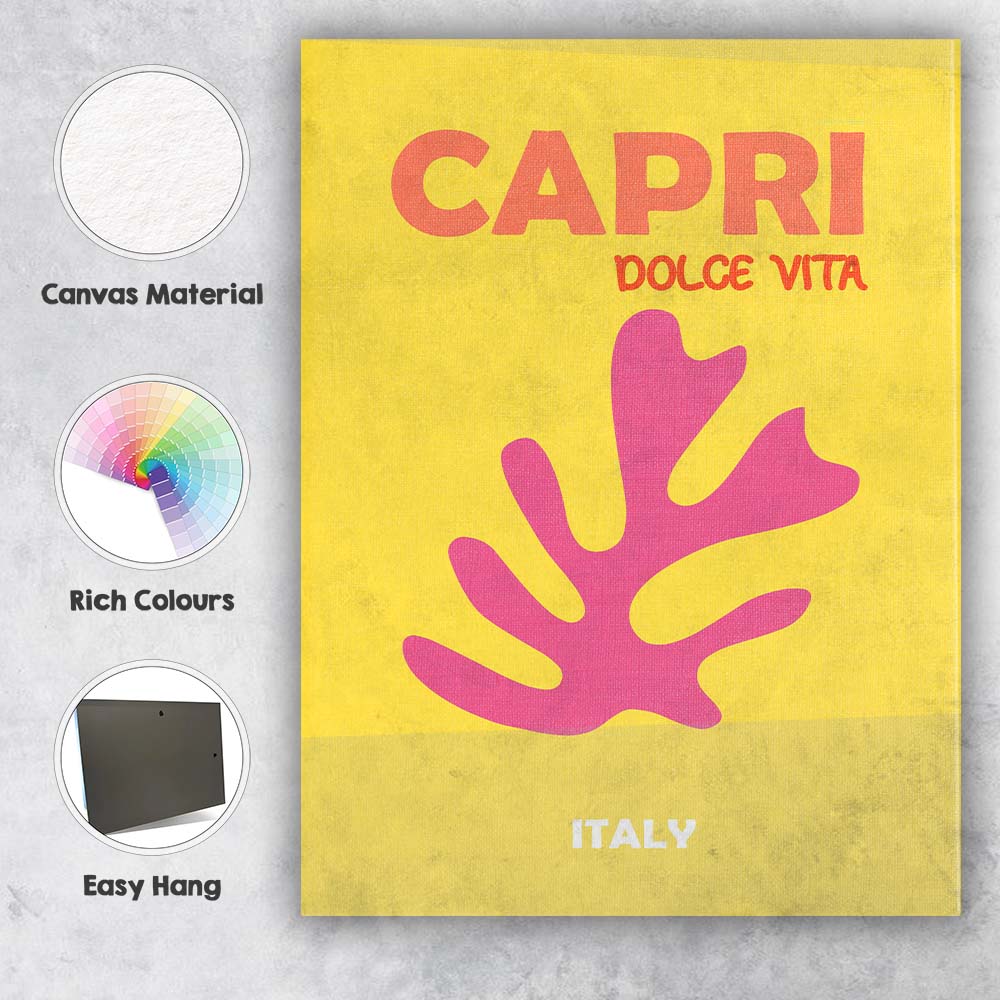 Capri Dolce Vita Coral Coastal Typography Canvas Wall Art Print Decor Picture Ready to Hang