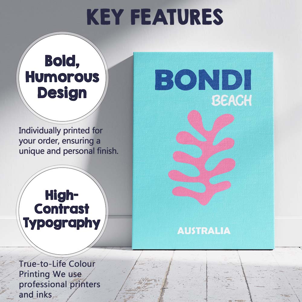 Bondi Beach Coral Coastal Travel Poster Canvas Wall Art Print Decor Picture Ready to Hang