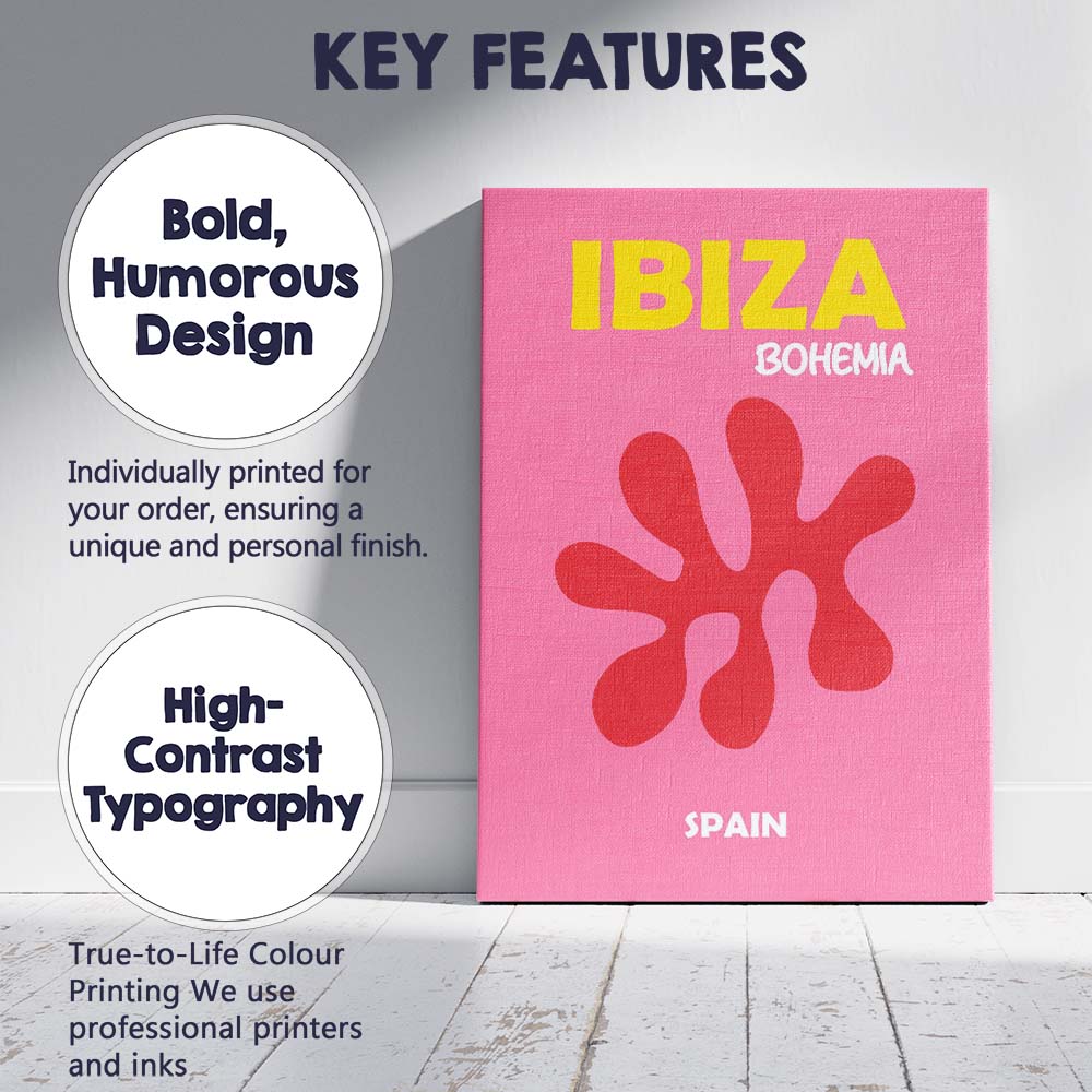 Ibiza Bohemia Abstract Floral Travel Poster Canvas Wall Art Print Decor Picture Ready to Hang