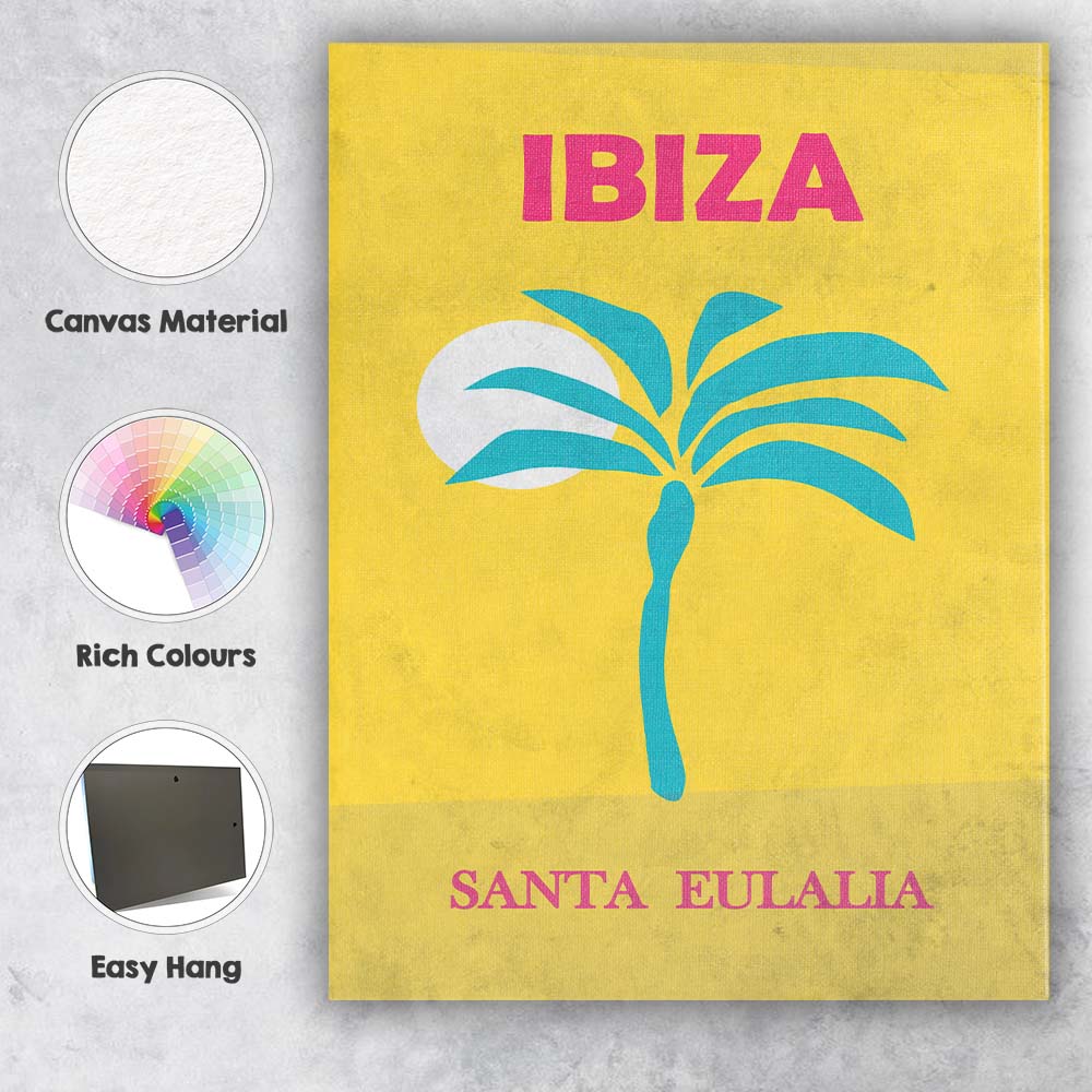 Ibiza Palm Tree Sunset Coastal Travel Poster Canvas Wall Art Print Decor Picture Ready to Hang
