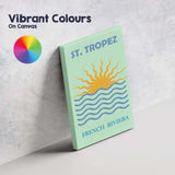 Saint Tropez French Riviera Sunset Waves Travel Poster Canvas Wall Art Print Decor Picture Ready to Hang