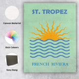 Saint Tropez French Riviera Sunset Waves Travel Poster Canvas Wall Art Print Decor Picture Ready to Hang