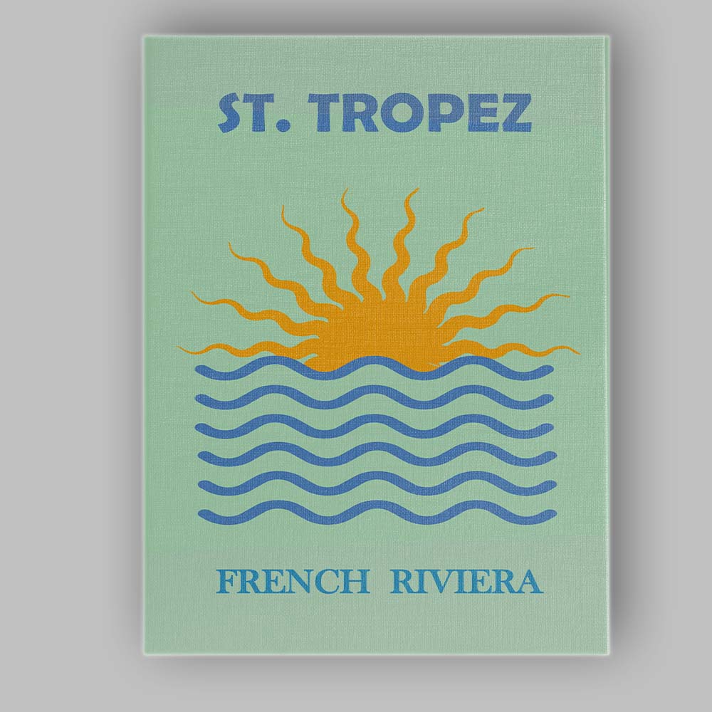 Saint Tropez French Riviera Sunset Waves Travel Poster Canvas Wall Art Print Decor Picture Ready to Hang