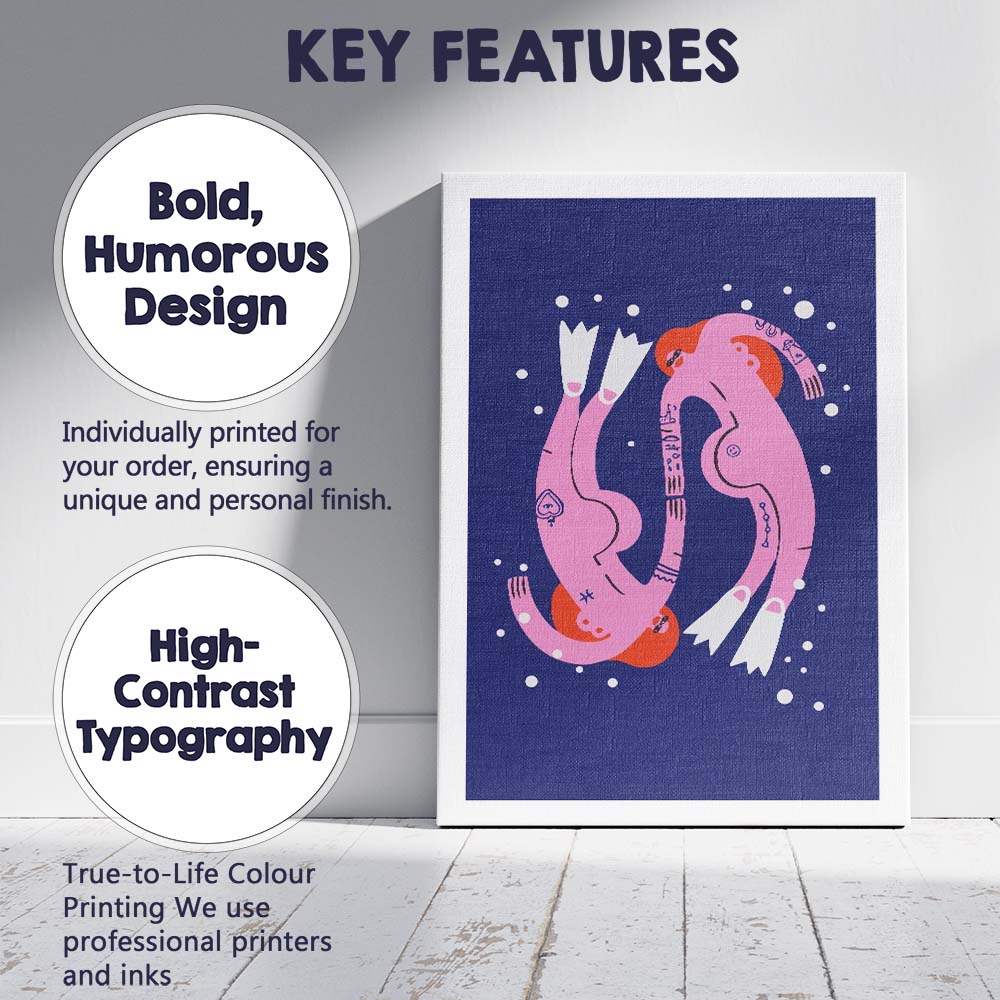 Abstract Pink Floating Figures Surreal Contemporary Illustration Canvas Wall Art Print Decor Picture Ready to Hang