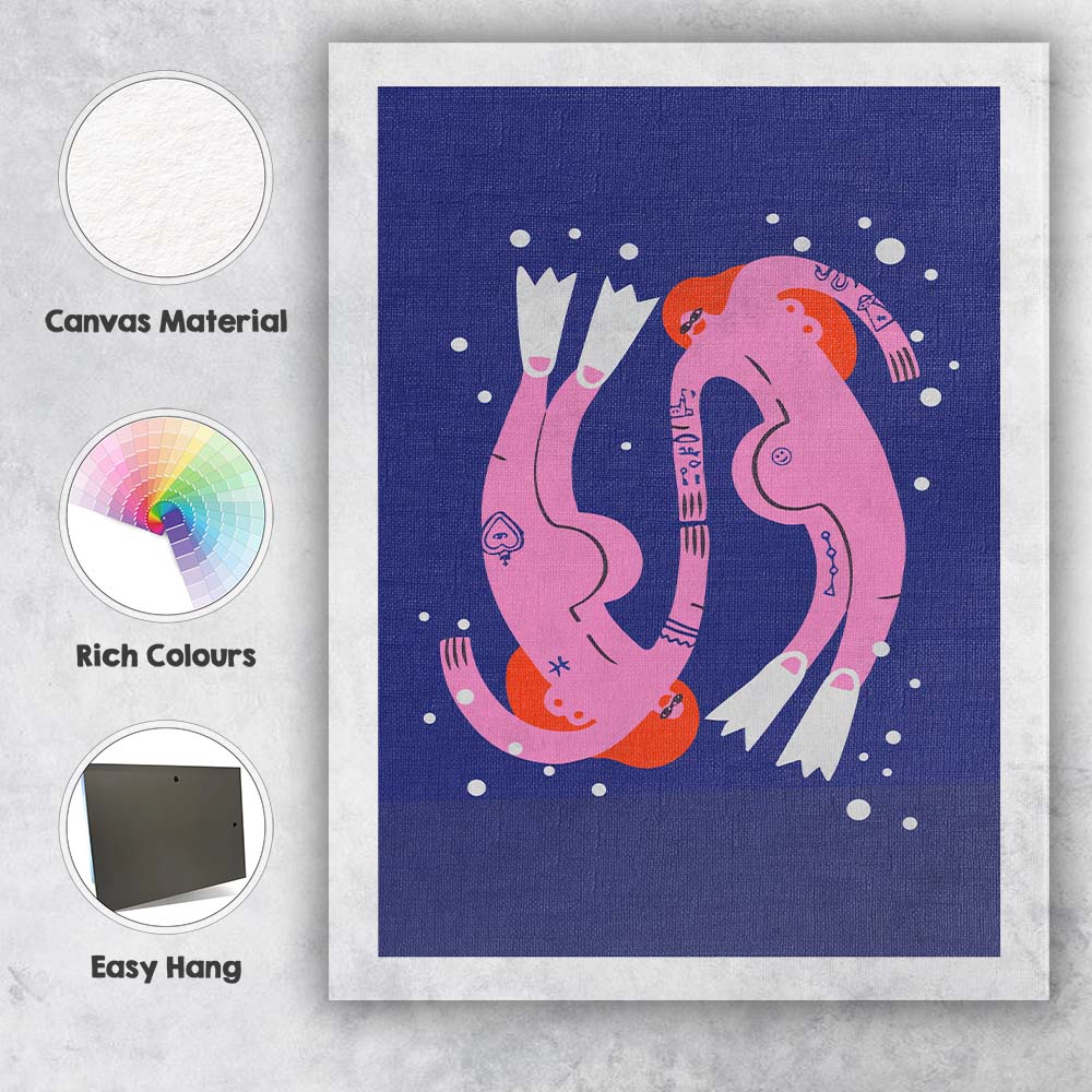 Abstract Pink Floating Figures Surreal Contemporary Illustration Canvas Wall Art Print Decor Picture Ready to Hang