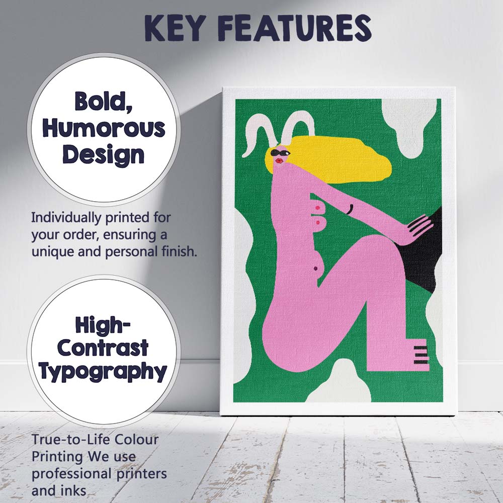Abstract Pink Seated Woman Modern Figurative Illustration Canvas Wall Art Print Decor Picture Ready to Hang