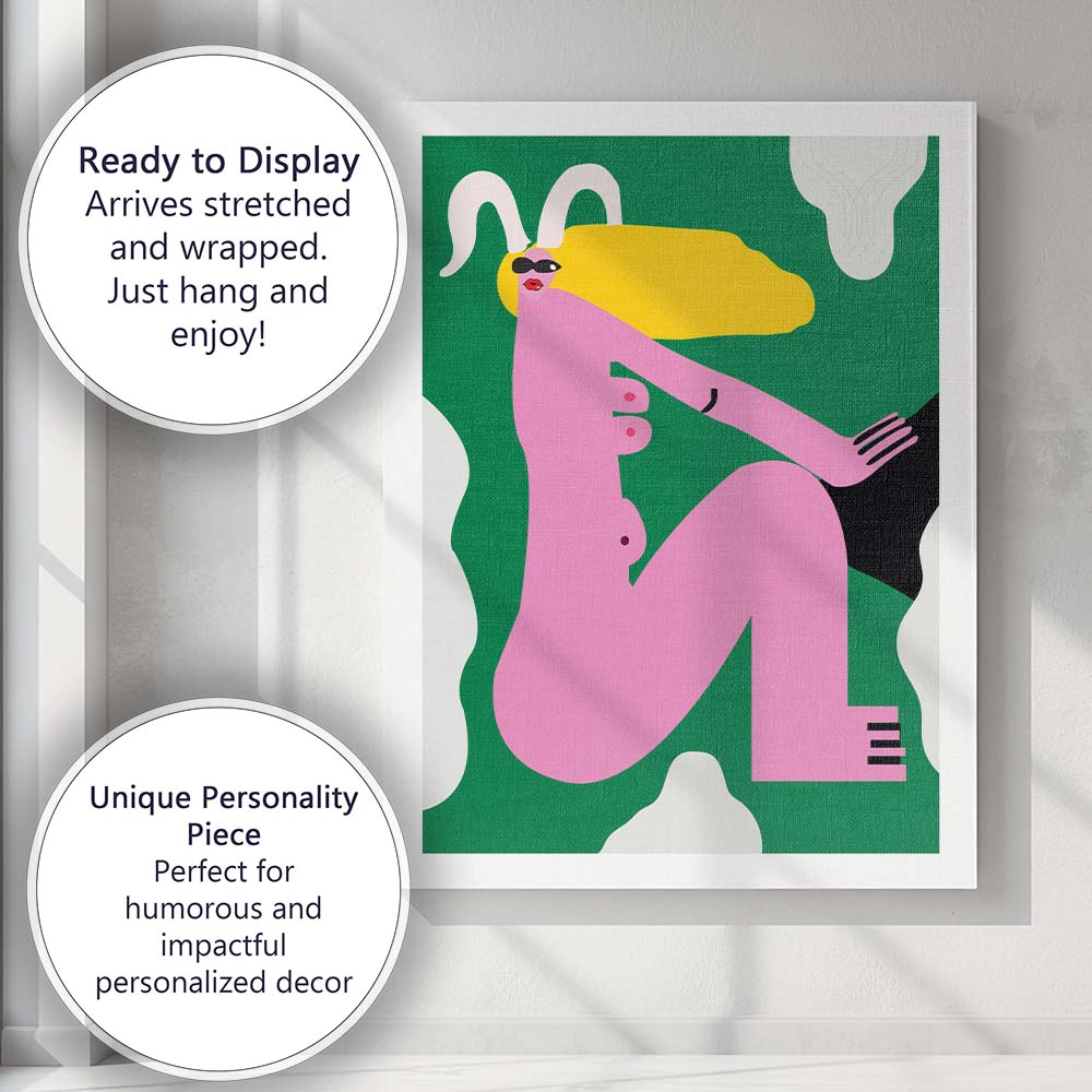 Abstract Pink Seated Woman Modern Figurative Illustration Canvas Wall Art Print Decor Picture Ready to Hang