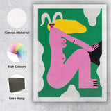 Abstract Pink Seated Woman Modern Figurative Illustration Canvas Wall Art Print Decor Picture Ready to Hang