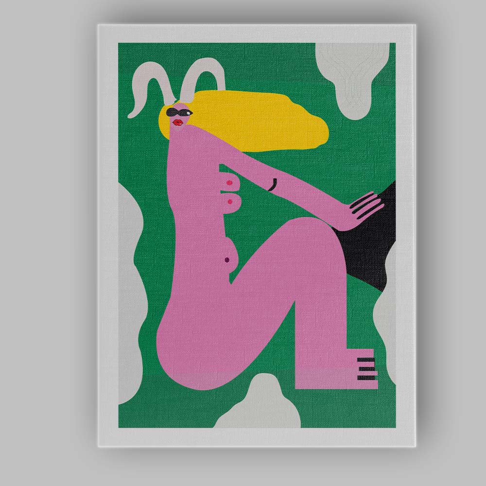 Abstract Pink Seated Woman Modern Figurative Illustration Canvas Wall Art Print Decor Picture Ready to Hang