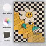 Smiling Daisy Walking On Checkerboard Stairs Retro Pop Art Canvas Wall Art Print Decor Picture Ready to Hang