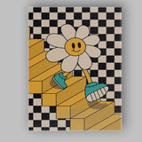 Smiling Daisy Walking On Checkerboard Stairs Retro Pop Art Canvas Wall Art Print Decor Picture Ready to Hang
