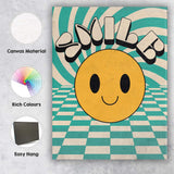 Smile Happy Face Retro Optical Illusion Typography Canvas Wall Art Print Decor Picture Ready to Hang