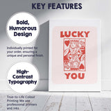 Lucky You King Of Hearts Playing Card Typography Canvas Wall Art Print Decor Picture Ready to Hang
