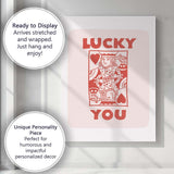 Lucky You King Of Hearts Playing Card Typography Canvas Wall Art Print Decor Picture Ready to Hang