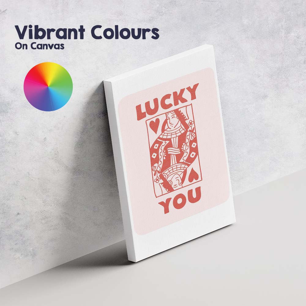 Lucky You Queen Of Hearts Playing Card Typography Canvas Wall Art Print Decor Picture Ready to Hang