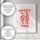 Lucky You Queen Of Hearts Playing Card Typography Canvas Wall Art Print Decor Picture Ready to Hang