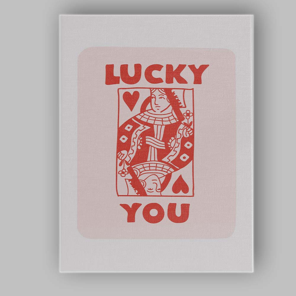 Lucky You Queen Of Hearts Playing Card Typography Canvas Wall Art Print Decor Picture Ready to Hang