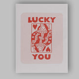 Lucky You Queen Of Hearts Playing Card Typography Canvas Wall Art Print Decor Picture Ready to Hang