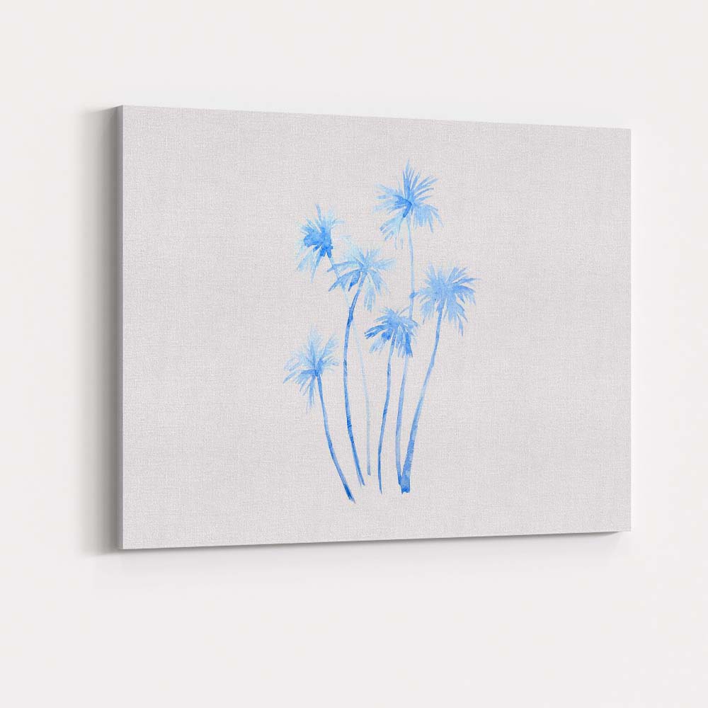 Minimalist Blue Watercolour Tropical Palm Trees Illustration Canvas Wall Art Print Decor Picture Ready to Hang