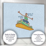 Surfing Skeleton Ocean Music Beach Illustration Canvas Wall Art Print Decor Picture Ready to Hang