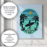 Retro Tropical Surfing Beach Sunset Silhouette Canvas Wall Art Print Decor Picture Ready to Hang