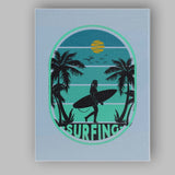 Retro Tropical Surfing Beach Sunset Silhouette Canvas Wall Art Print Decor Picture Ready to Hang