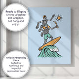 Surfing Skeleton Riding Waves Beach Illustration Canvas Wall Art Print Decor Picture Ready to Hang