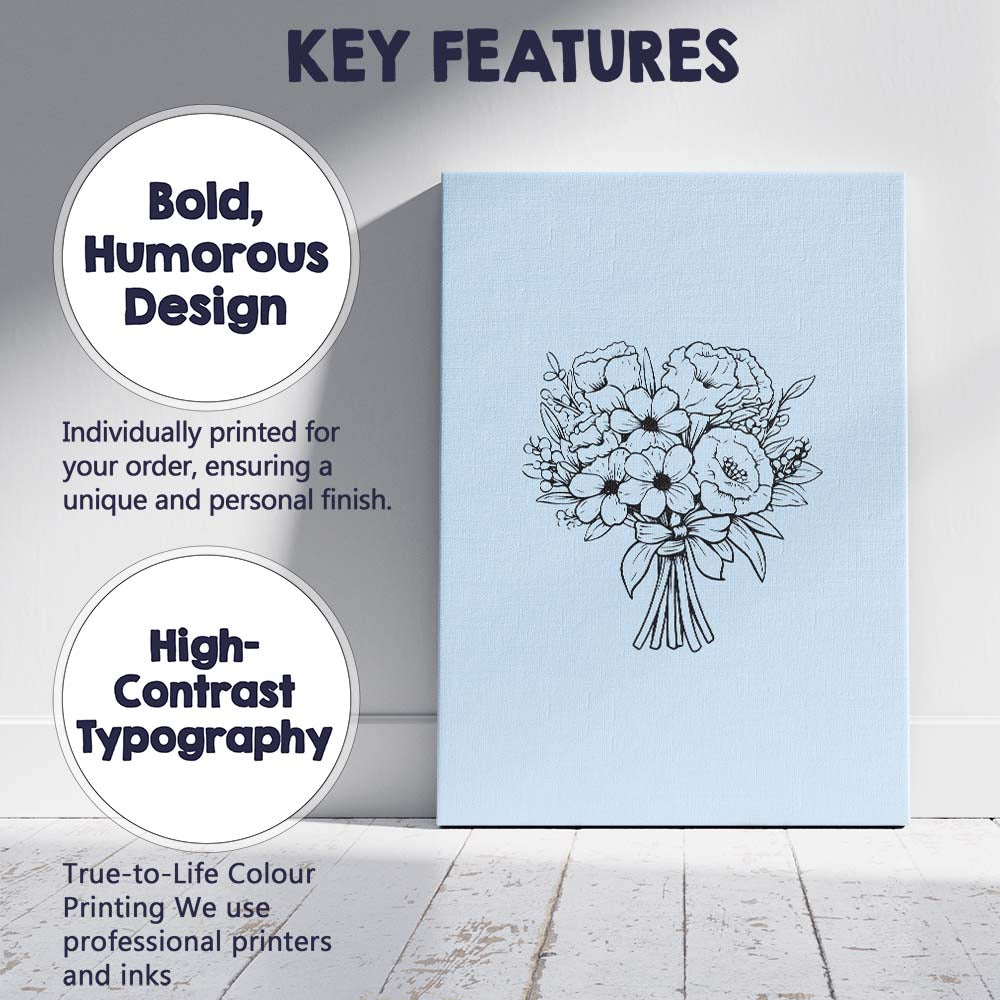 Minimalist Black Floral Bouquet Line Drawing Canvas Wall Art Print Decor Picture Ready to Hang