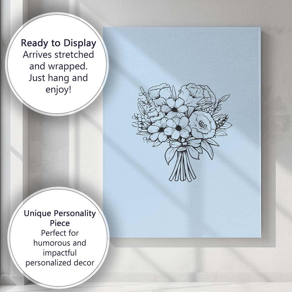 Minimalist Black Floral Bouquet Line Drawing Canvas Wall Art Print Decor Picture Ready to Hang