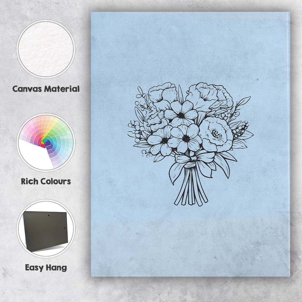 Minimalist Black Floral Bouquet Line Drawing Canvas Wall Art Print Decor Picture Ready to Hang