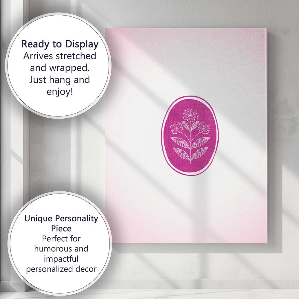 Magenta Botanical Wildflower Oval Emblem Minimalist Canvas Wall Art Print Decor Picture Ready to Hang
