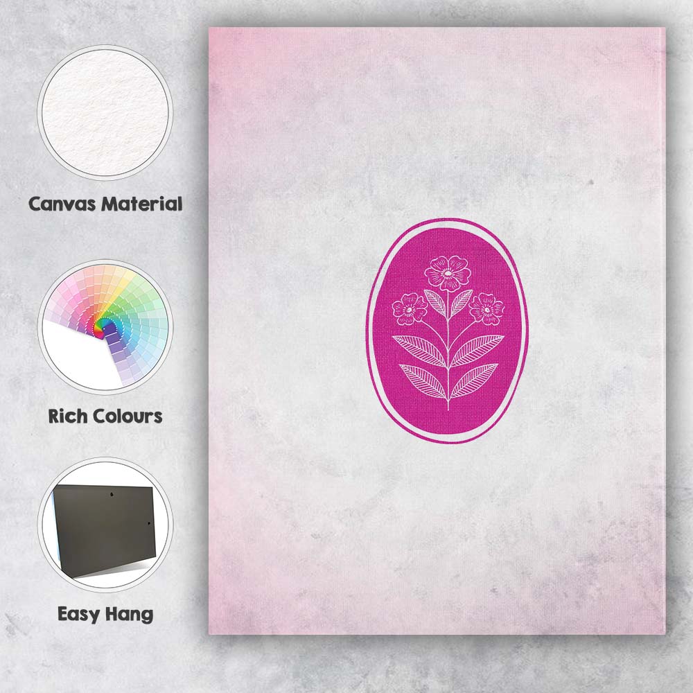 Magenta Botanical Wildflower Oval Emblem Minimalist Canvas Wall Art Print Decor Picture Ready to Hang