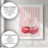 Watercolour Cherry Pink Gingham Coquette Bow Canvas Wall Art Print Decor Picture Ready to Hang