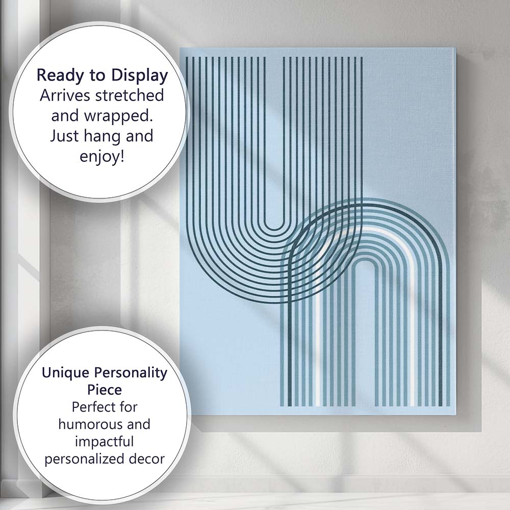 Abstract Blue Geometric Arch Line Art Minimalist Canvas Wall Art Print Decor Picture Ready to Hang