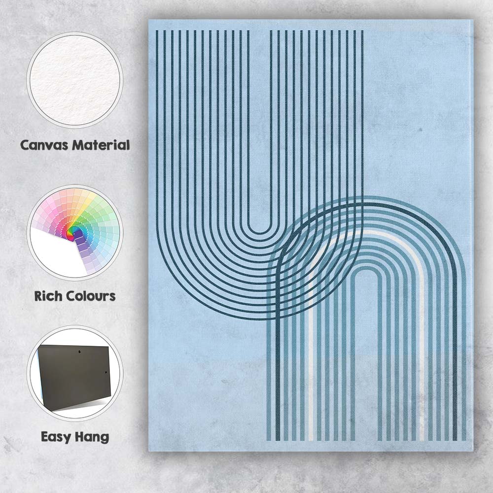 Abstract Blue Geometric Arch Line Art Minimalist Canvas Wall Art Print Decor Picture Ready to Hang