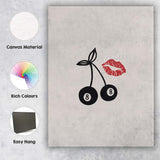 Cute Eight Ball Cherries Lip Print Minimalist Canvas Wall Art Print Decor Picture Ready to Hang