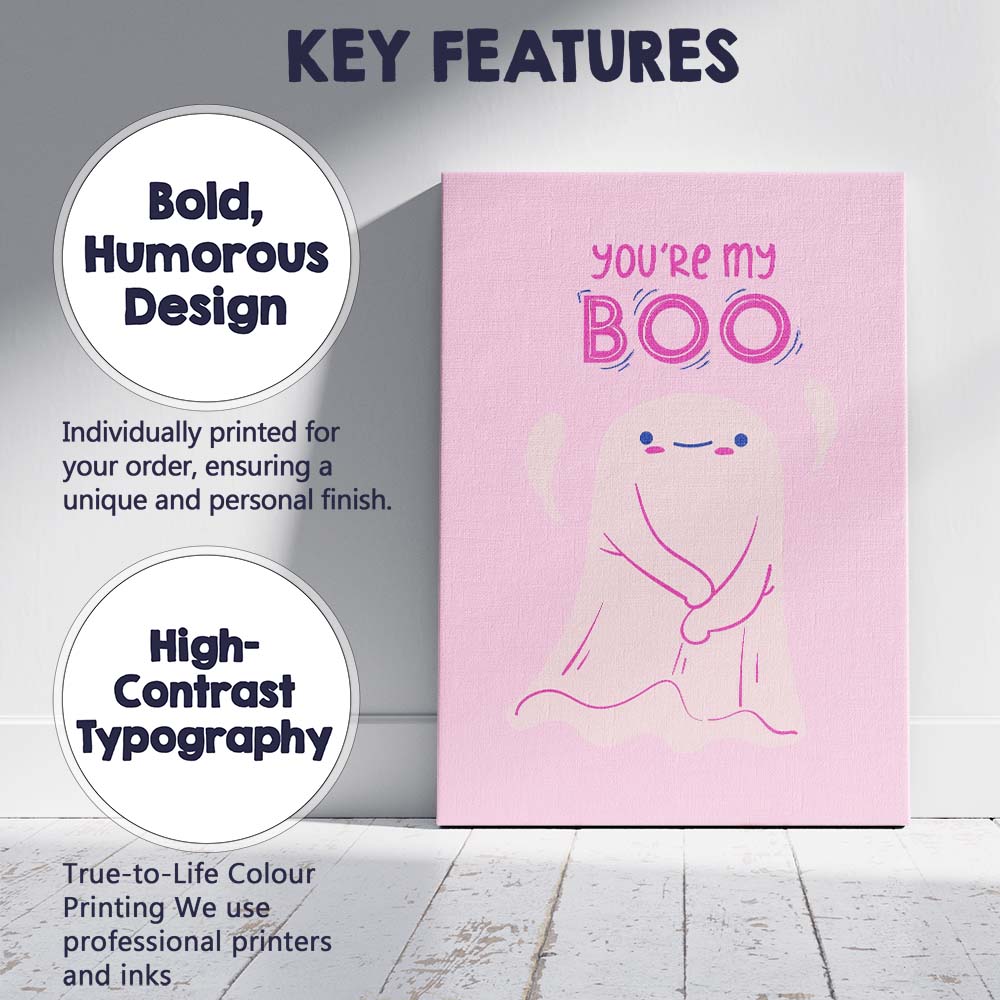 Cute Youre My Boo Ghost Valentine Illustration Canvas Wall Art Print Decor Picture Ready to Hang