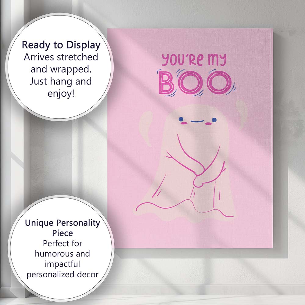 Cute Youre My Boo Ghost Valentine Illustration Canvas Wall Art Print Decor Picture Ready to Hang