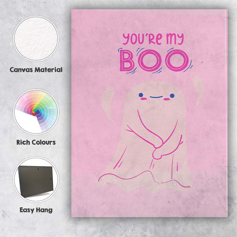 Cute Youre My Boo Ghost Valentine Illustration Canvas Wall Art Print Decor Picture Ready to Hang