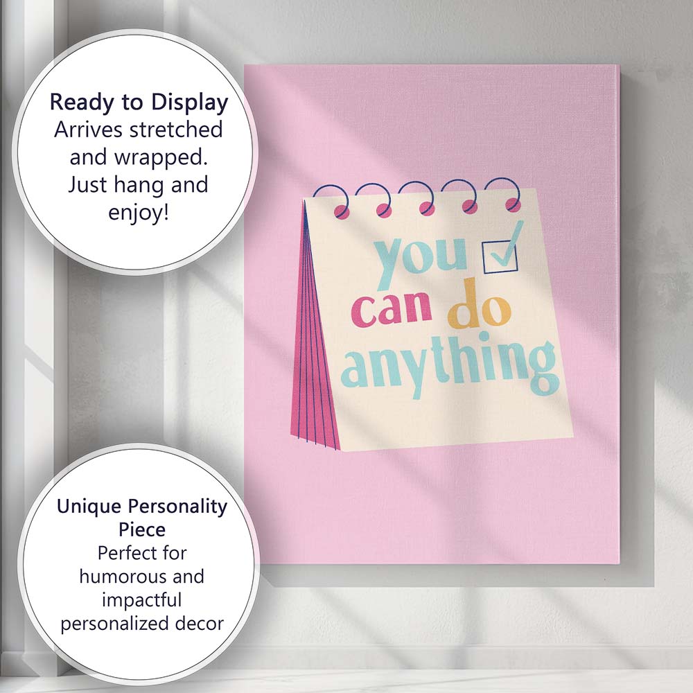 You Can Do Anything Motivational Typography Notebook Illustration Canvas Wall Art Print Decor Picture Ready to Hang