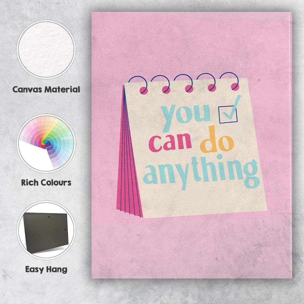 You Can Do Anything Motivational Typography Notebook Illustration Canvas Wall Art Print Decor Picture Ready to Hang