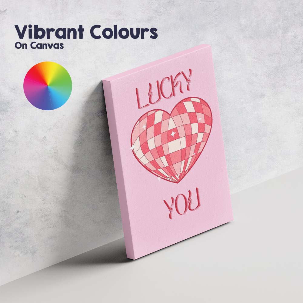 Lucky Heart Disco Ball Retro Valentine Canvas Wall Art Print Decor Picture Ready to Hang