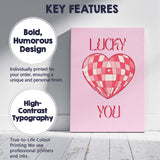 Lucky Heart Disco Ball Retro Valentine Canvas Wall Art Print Decor Picture Ready to Hang