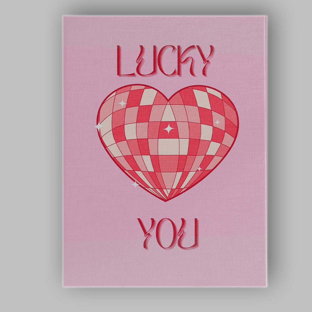 Lucky Heart Disco Ball Retro Valentine Canvas Wall Art Print Decor Picture Ready to Hang