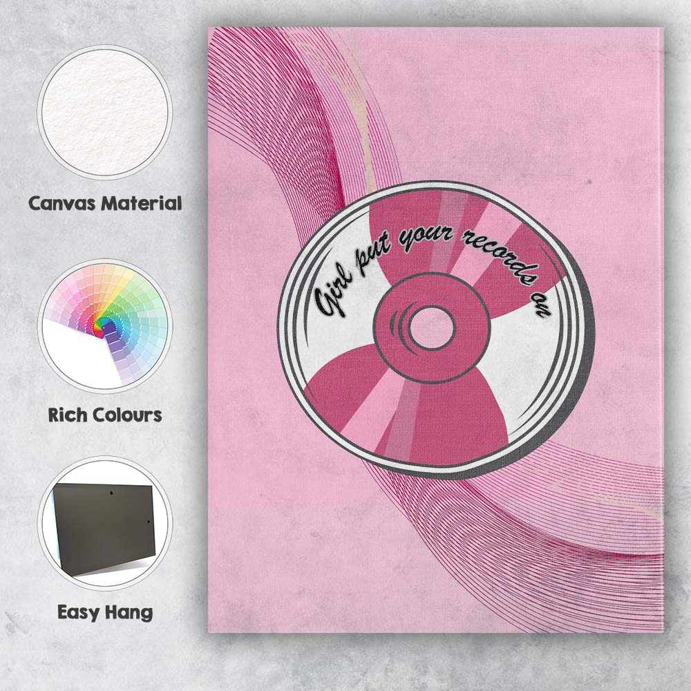 Girl Put Your Records On Retro Music CD Canvas Wall Art Print Decor Picture Ready to Hang