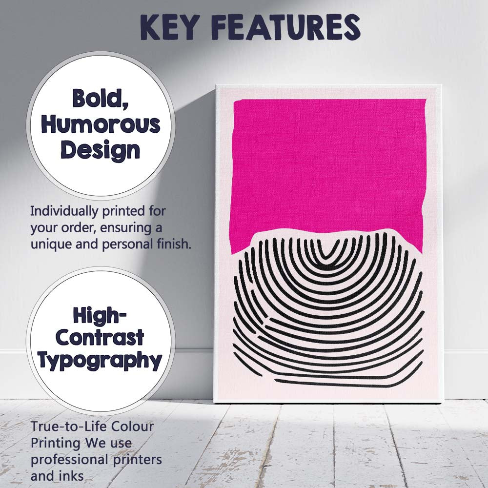 Abstract Pink Black Minimalist Fingerprint Line Art Canvas Wall Art Print Decor Picture Ready to Hang