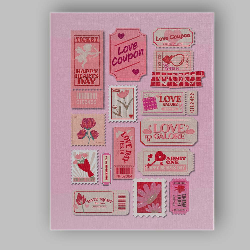 Retro Love Coupon Valentine Ticket Collage Canvas Wall Art Print Decor Picture Ready to Hang