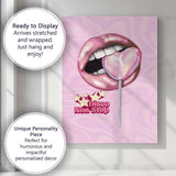 Pink Glossy Lips Heart Lollipop Disco Pop Art Canvas Wall Art Print Decor Picture Ready to Hang