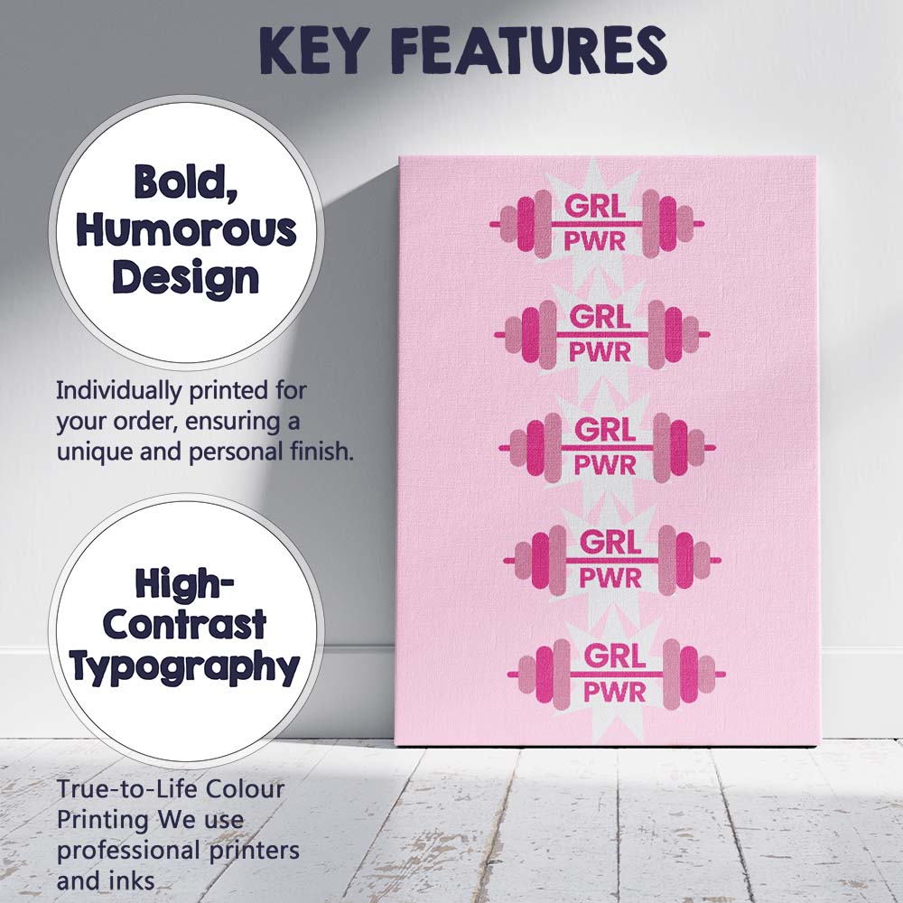 Girl Power Dumbbell Fitness Motivation Graphic Canvas Wall Art Print Decor Picture Ready to Hang